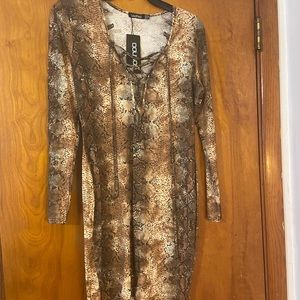 🔥NWT🔥Boohoo Faux Snakeskin Print Dress